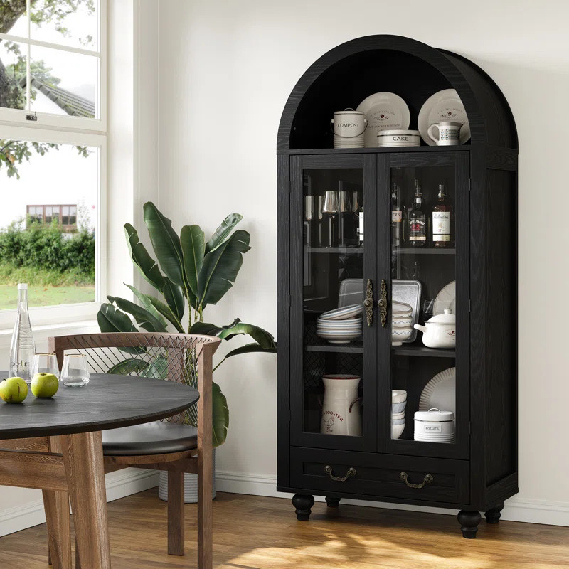 Geniu 71" Tall Arched Display Cabinet with Glass Doors&Solid Wood Legs | Wayfair North America