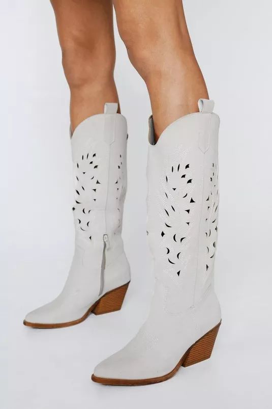 Faux Suede Burnished Knee High Cowboy Boots | Nasty Gal (US)