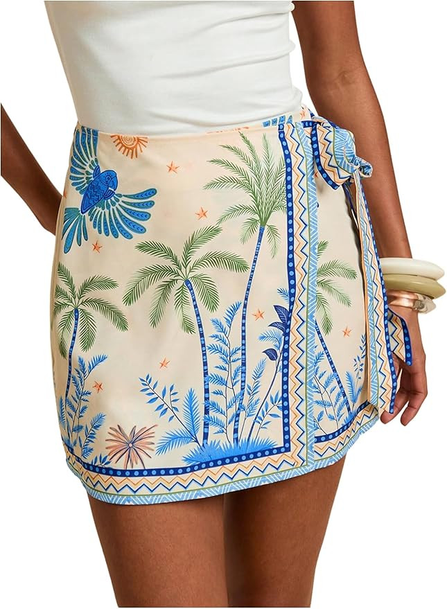 MAKEMECHIC Women's Summer Boho Wrap Mini Skirt Beach Vacation Short Skirts | Amazon (US)
