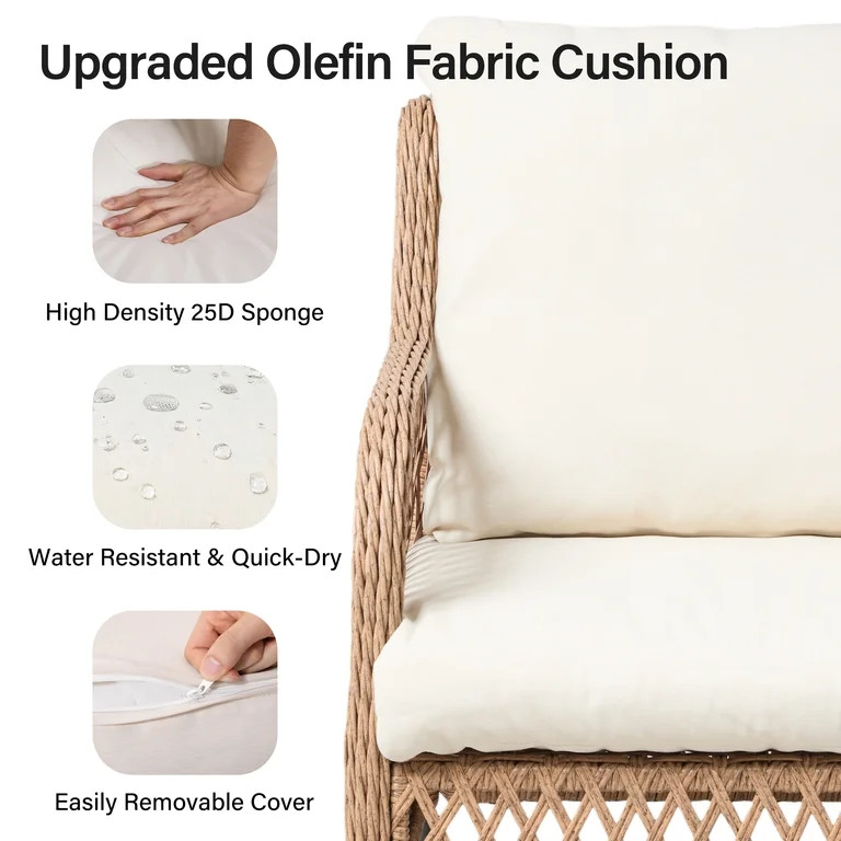 LAUSAINT HOME 3 Pieces Outdoor Patio Bistro Set with Wood-Grain Coffee Table, PE Wicker High Back... | Walmart (US)