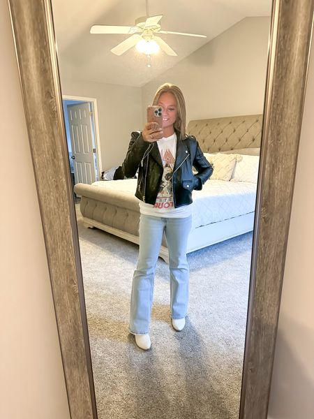 Ready for Hairbanger’s Ball! ⚡️🤘🏻🎸 

Amazon Band tee- S 
Abercrombie flare jeans 25/XXS
BlankNYC Leather jacket- XS

#LTKunder50 #LTKstyletip #LTKunder100