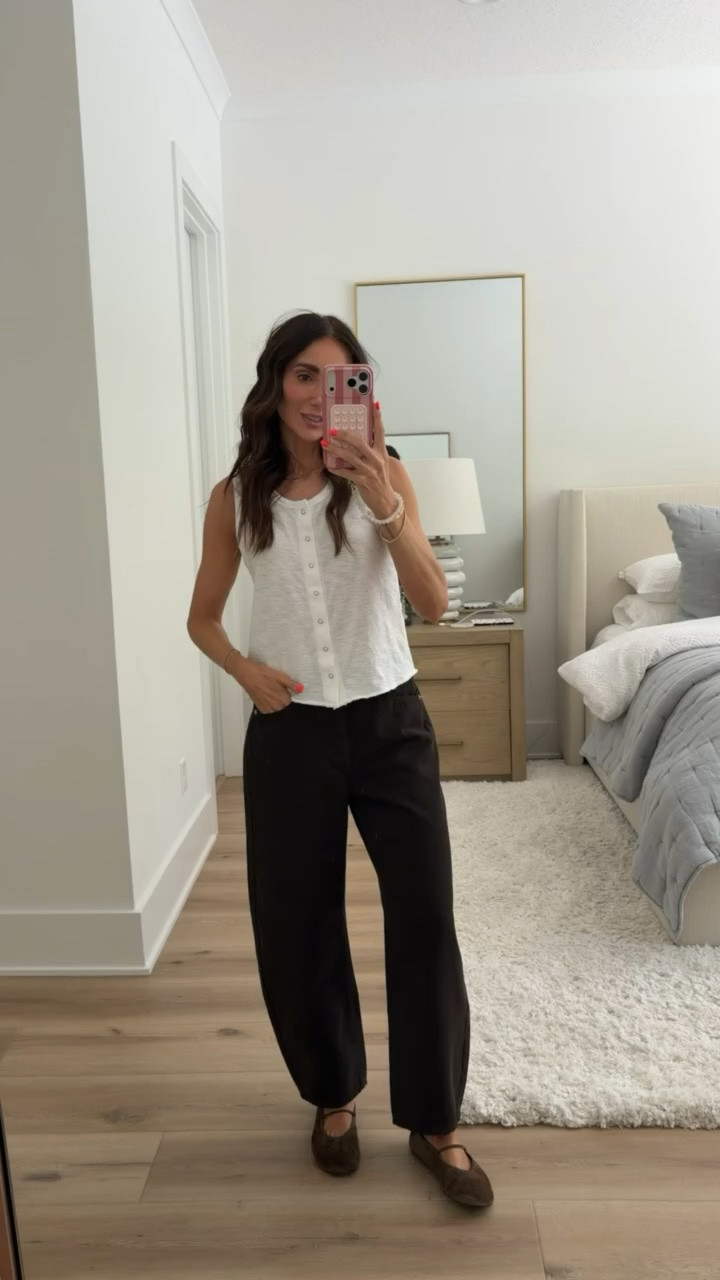 This outfit is such a good way to start leaning into fall while it’s still warm out. The lightweight button front tank with chocolate brown pants and suede flats feels perfect for late summer now and easy to layer later.

chocolate brown pants, button front tank, suede flats, transitional outfit, early fall outfit, neutral outfit, casual fall style, women’s fashion, everyday outfit, fall flats, annabrstyle

#LTKSeasonal #LTKootd #LTKOver40