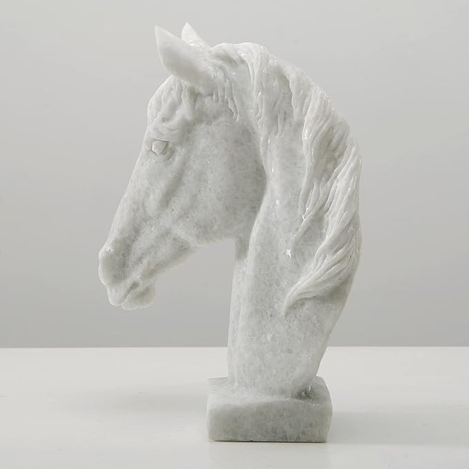Artissance AM80920010 9" H White Marble Hand Carved Horse Head Statue, Art Figurine Sculpture, Ho... | Amazon (US)