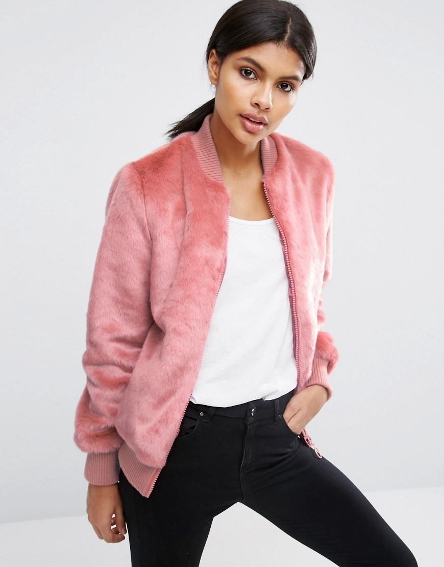 ASOS Faux Fur Bomber Jacket - Pink | ASOS US