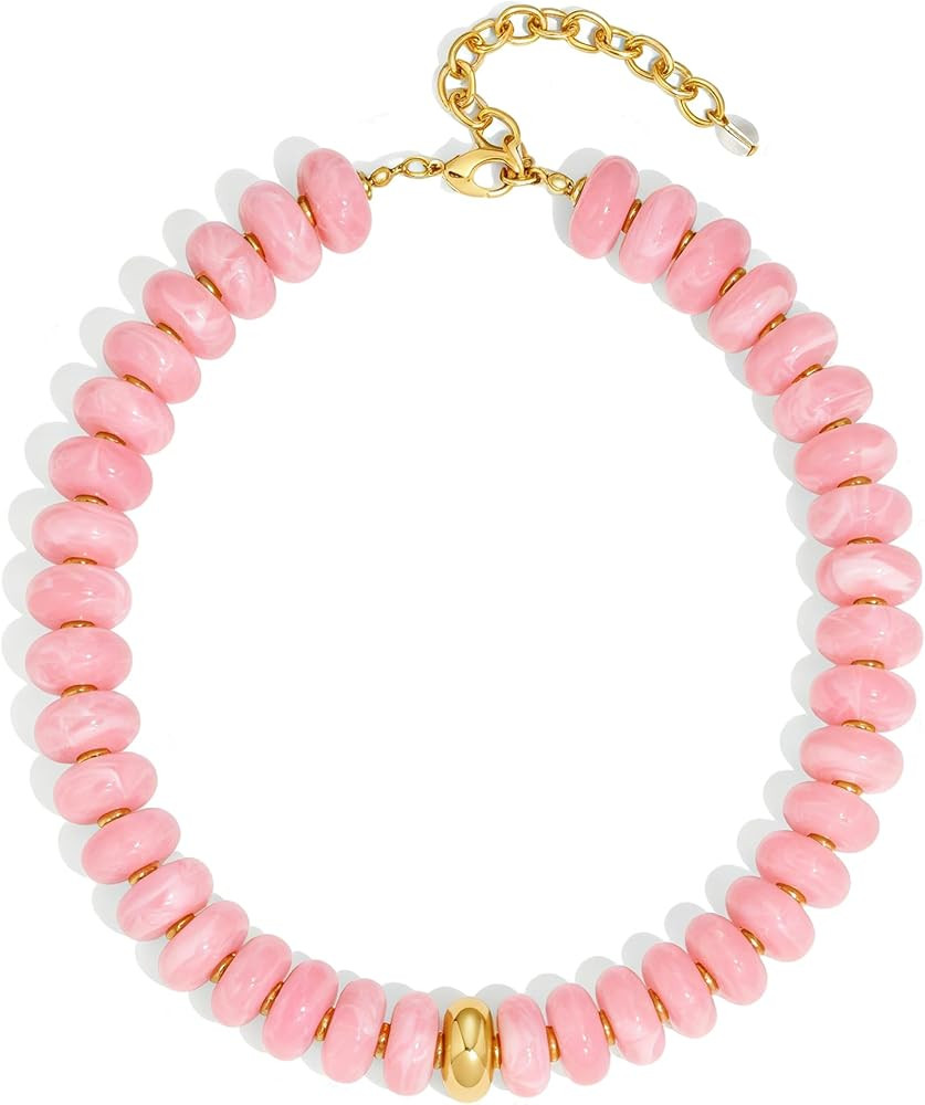 WOWORAMA Colorful Chunky Necklaces for Women 20MM Large Oversized Resin Beaded Necklace Bold Statement Chunky Choker Necklace Boho Summer Jewelry | Amazon (US)