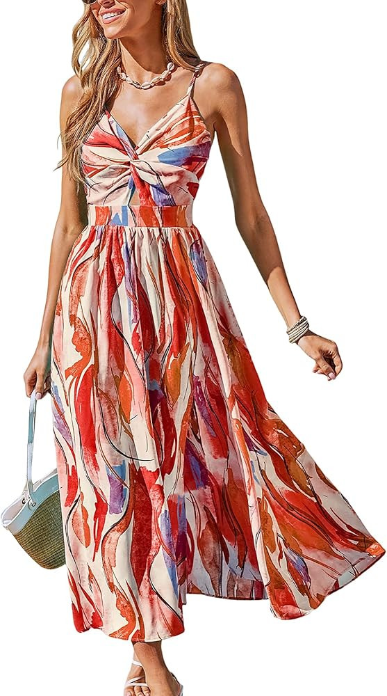 CUPSHE Women’s Long Dresses Summer Sleeveless Beach Casual Side Slit Spaghetti Straps Vacation ... | Amazon (US)