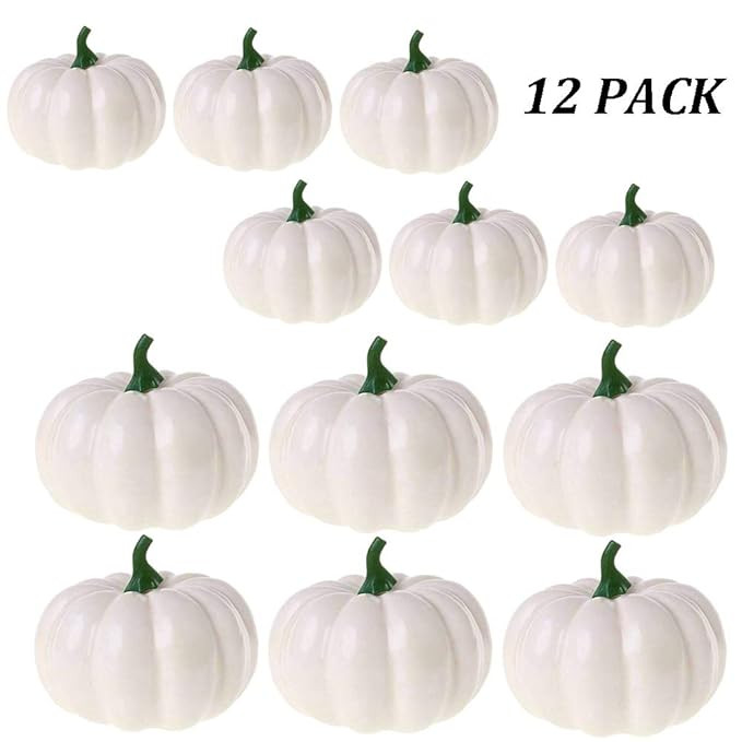 Szsrcywd 12 Pack Fake Artificial Mini Pumpkins for Halloween Decoration,White Small Realistic Pum... | Amazon (US)