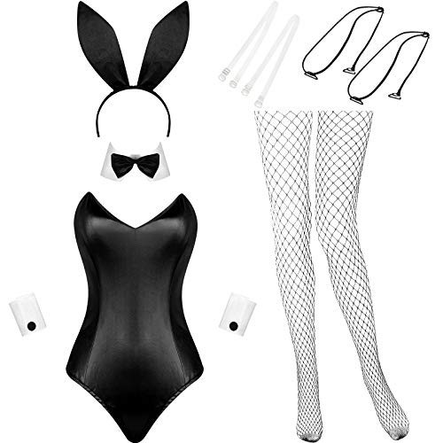 Geyoga Women Bunny Costume Set: Anime Bunny Outfit with Bodysuit, Headband, Tail, Stockings & More (X-Large, White and Black) | Amazon (US)