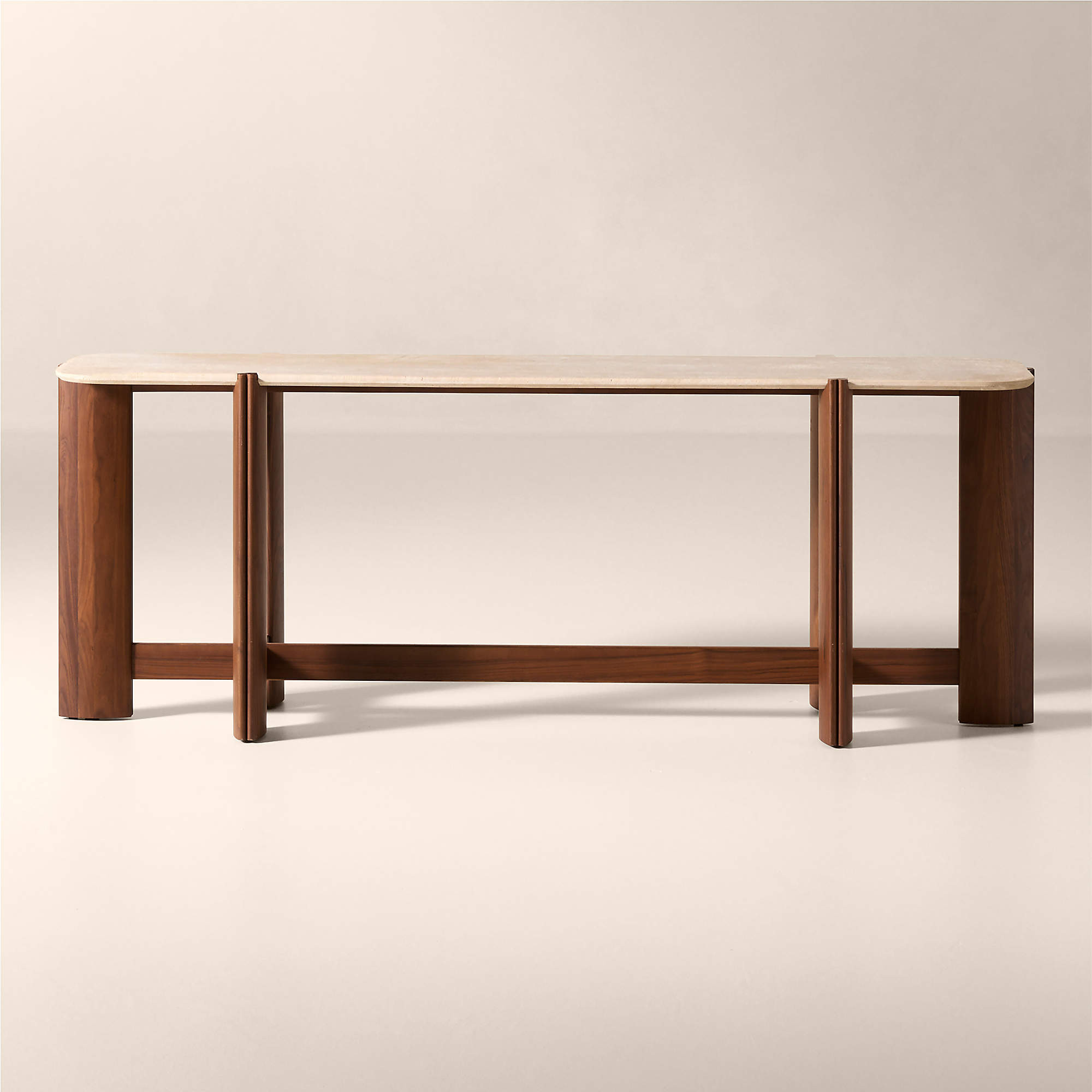 Tule 78" Travertine and Walnut Wood Console Table | CB2 | CB2
