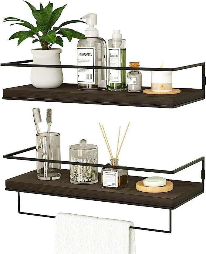 ZGO Floating Shelves for Wall Set of 2, Wall Mounted Storage Shelves with Metal Frame and Towel R... | Amazon (US)