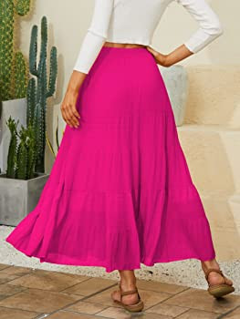 NASHALYLY Women's Chiffon Elastic High Waist Pleated A-Line Flared Maxi Skirts | Amazon (US)