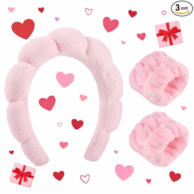 WSICSE Sponge Pink Spa Headband for Washing Face, Valentines Skincare Headbands Puffy Padded Keep... | Amazon (US)