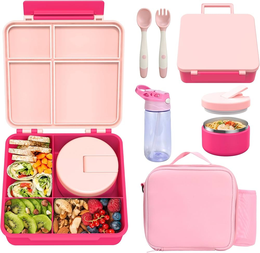 Kids Bento Lunch Box with 8oz Soup Thermo, Water Bottle, Kids Leakproof Lunch Food Containers wit... | Amazon (US)