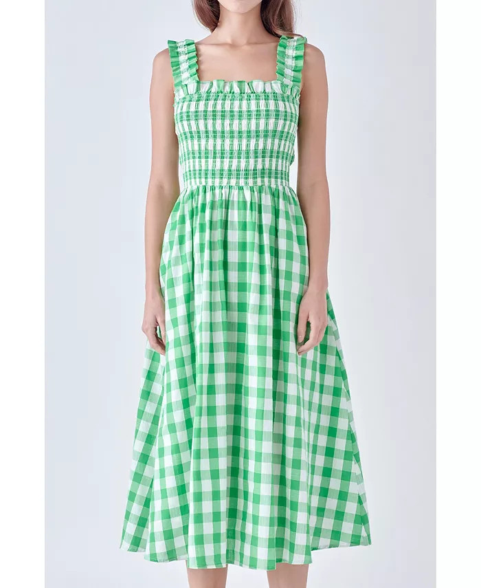English Factory Women's Check Print Smocked Dress - Macy's | Macy's