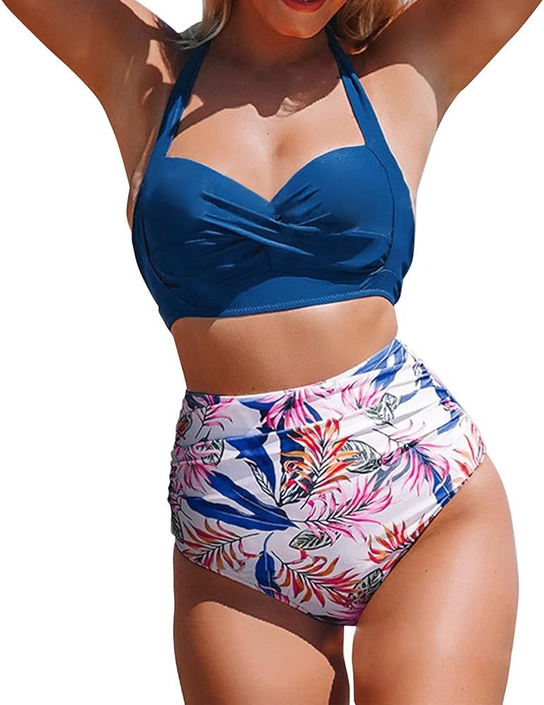 Women's Summer Retro Printed Swimsuit Fashion Swimsuit Beach Bikini Swimwear 2 Pieces Beachwear B... | Amazon (US)