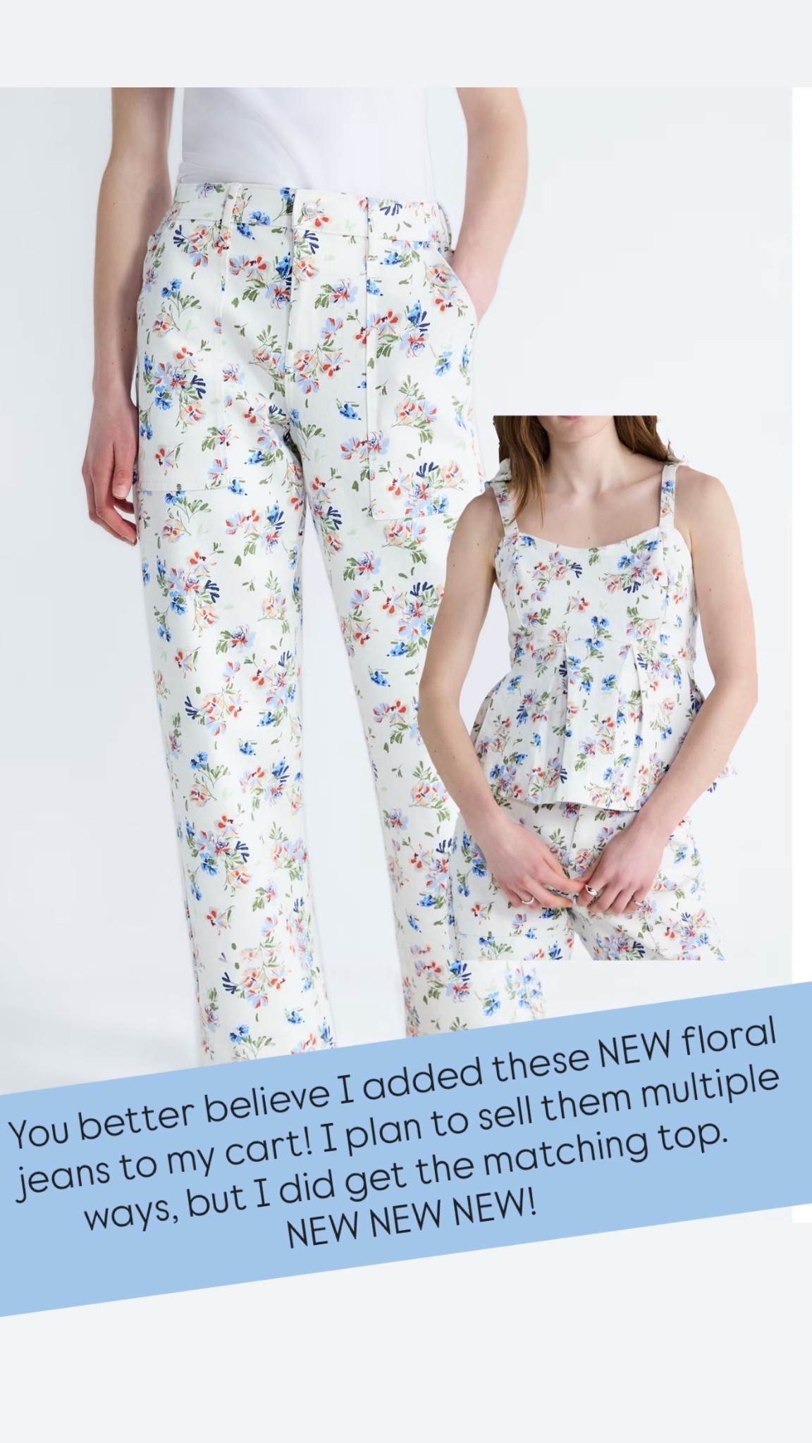 You better believe I added these new free assembly floral jeans to my car as fast as I saw them… bought the extra small and the matching peplum top. I plan to style them multiple ways.