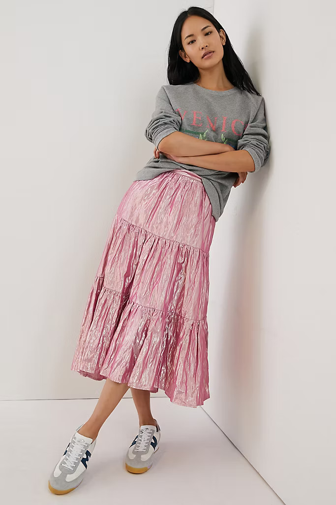 Alicia Crinkled Metallic Maxi Skirt | Anthropologie (US)