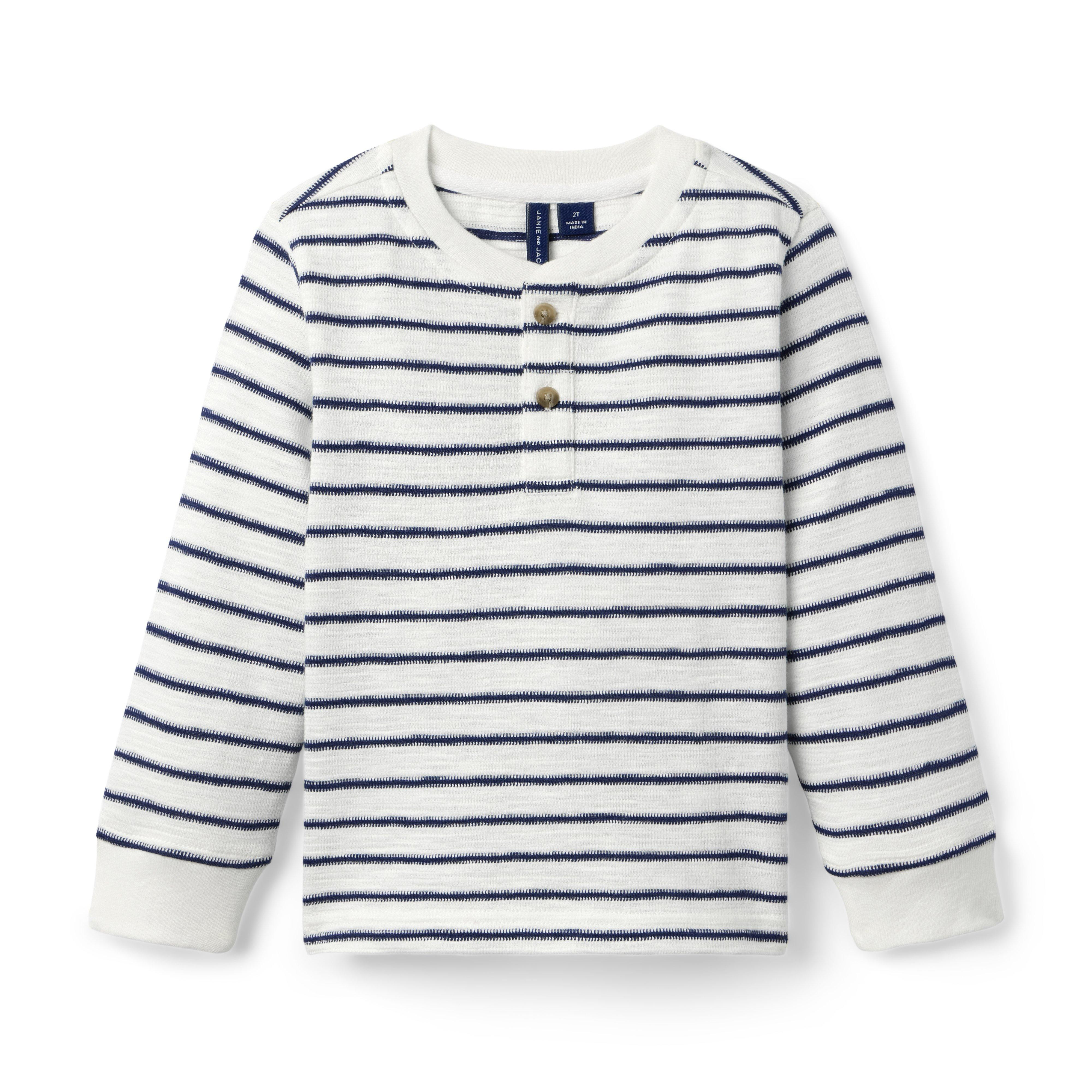 Janie and Jack | Striped Henley Tee - White / 4 | Janie and Jack