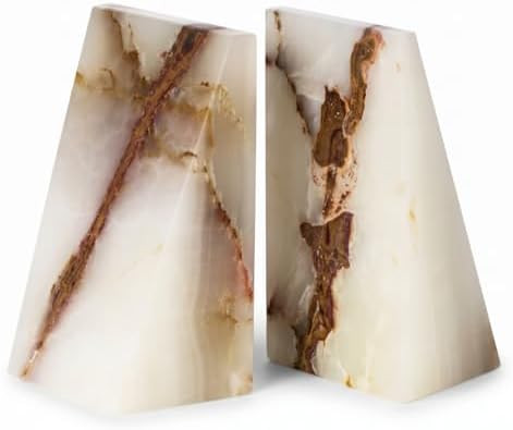 Bey-Berk White Triangular Onyx Marble Bookends - Heavy-Duty Wedge Design, Modern Office and Books... | Amazon (US)