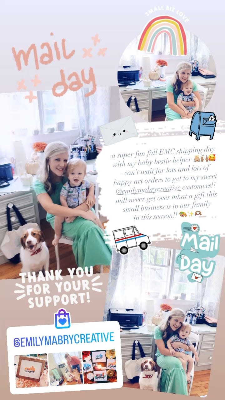 a super fun fall EMC shipping day with my baby bestie helper 👼🏼🙌🏽🥰 - can’t wait for lots and lots of happy art orders to get to my sweet @emilymabrycreative customers!! will never get over what a gift this small business is to our family in this season!! 🎨✨🫶🏽

#LTKhome #LTKbaby #LTKfamily