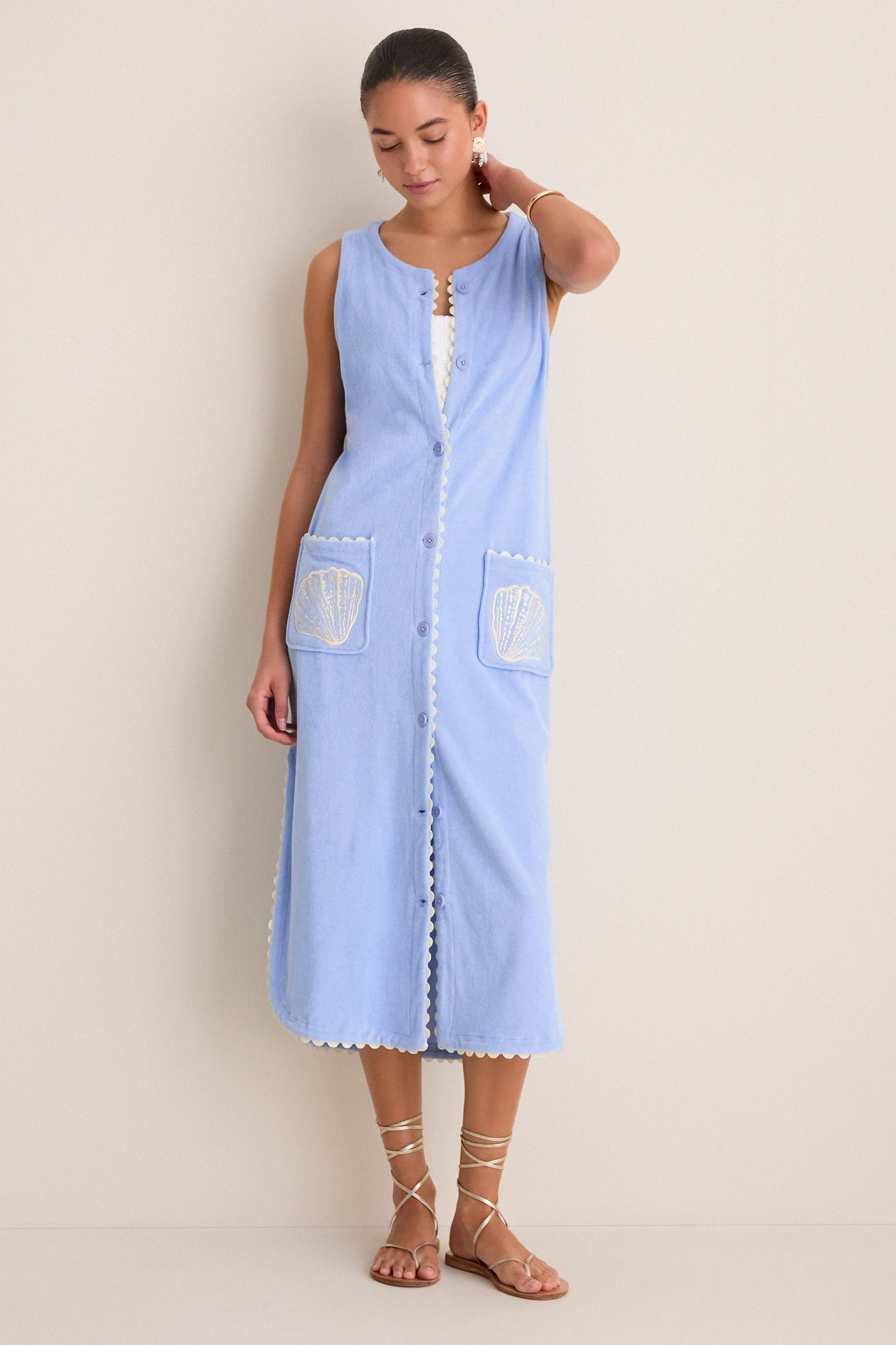 Sky Blue Embroidered Bermuda Terrycloth Caftan | Tuckernuck (US)