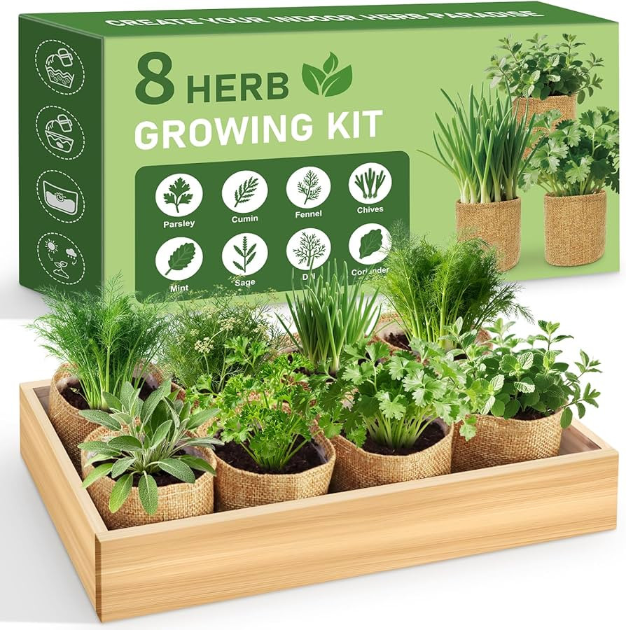 LUOJIBIE 8 Herb Indoor Garden Kit for Beginners, Complete Windowsill Growing Gifts Set with Tools... | Amazon (US)