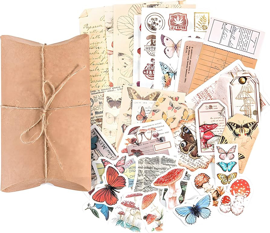 Vintage Scrapbook Stickers Set, Butterfly Mushroom Decorative Stickers Scrapbook Accessories, DIY... | Amazon (DE)