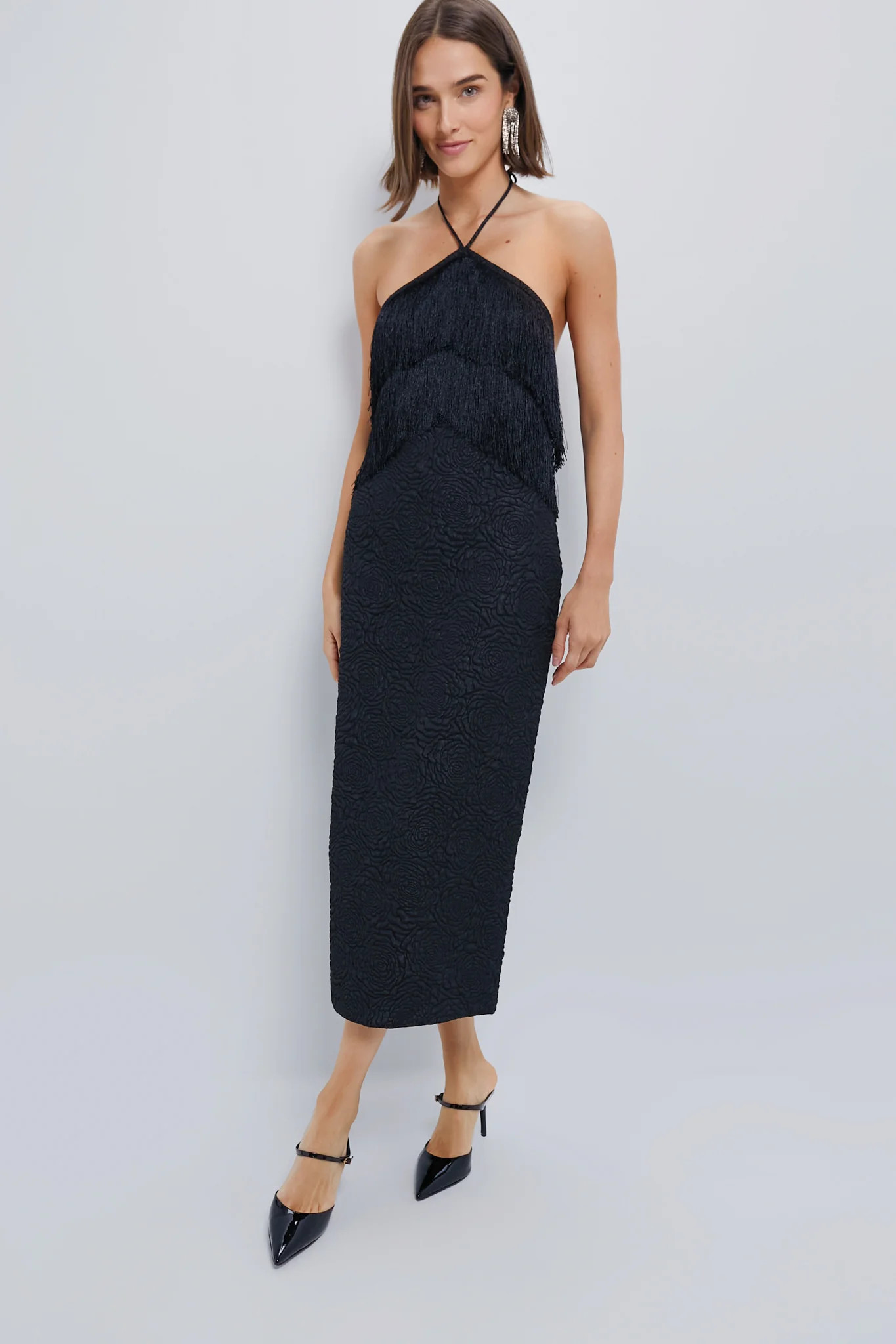 Black Fringe Halter Neck Natalia Maxi Dress | Tuckernuck (US)