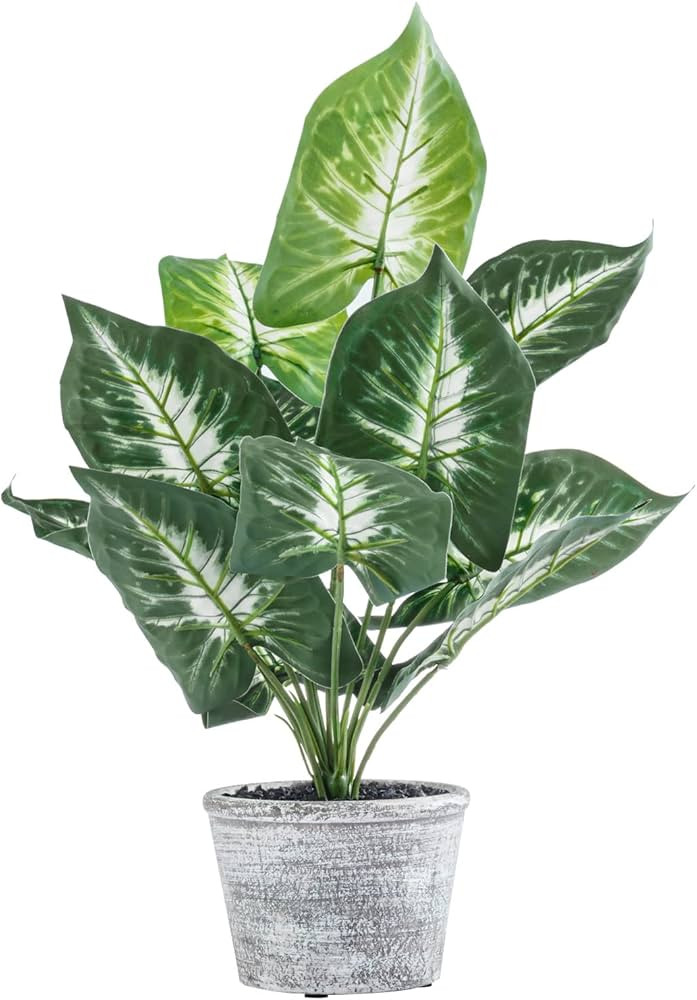 MyGift 15-Inch Tabletop Artificial Green Leaf Plant Potted in Distressed Style Gray Planter Pot, ... | Amazon (US)