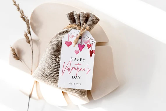 Valentines Day Hearts Tag Template Pink Hearts Tag Printable Valentines Day Tag Happy Valentines ... | Etsy (US)