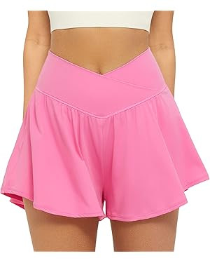 FireSwan Crossover Athletic Shorts for Women 2 in 1 Flowy Running Shorts with Pockets Spandex But... | Amazon (US)