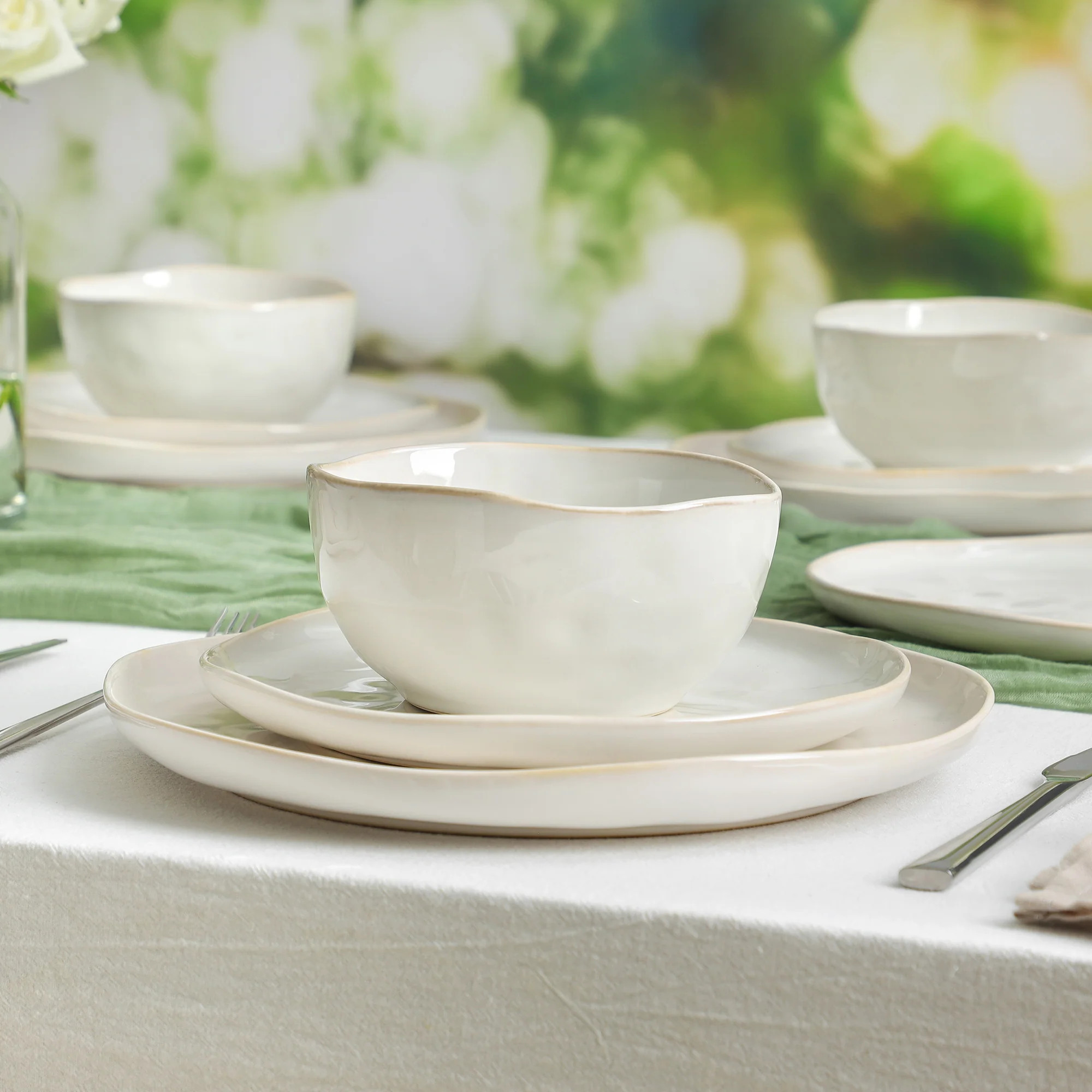 Mirella Stoneware Dinnerware Set - White | Stone Lain
