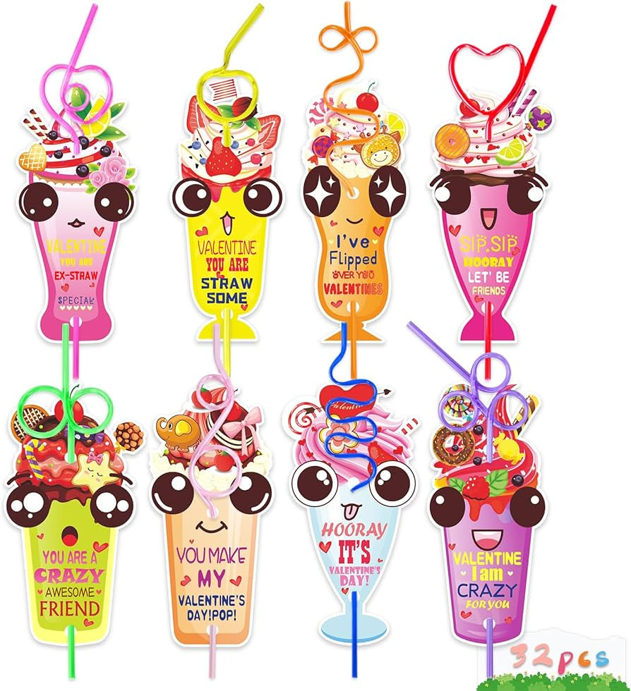 Valentines Day Gifts for Kids, Valentines Day Cards for Kids, 32 Pack Valentine Cards and Drinkin... | Amazon (US)