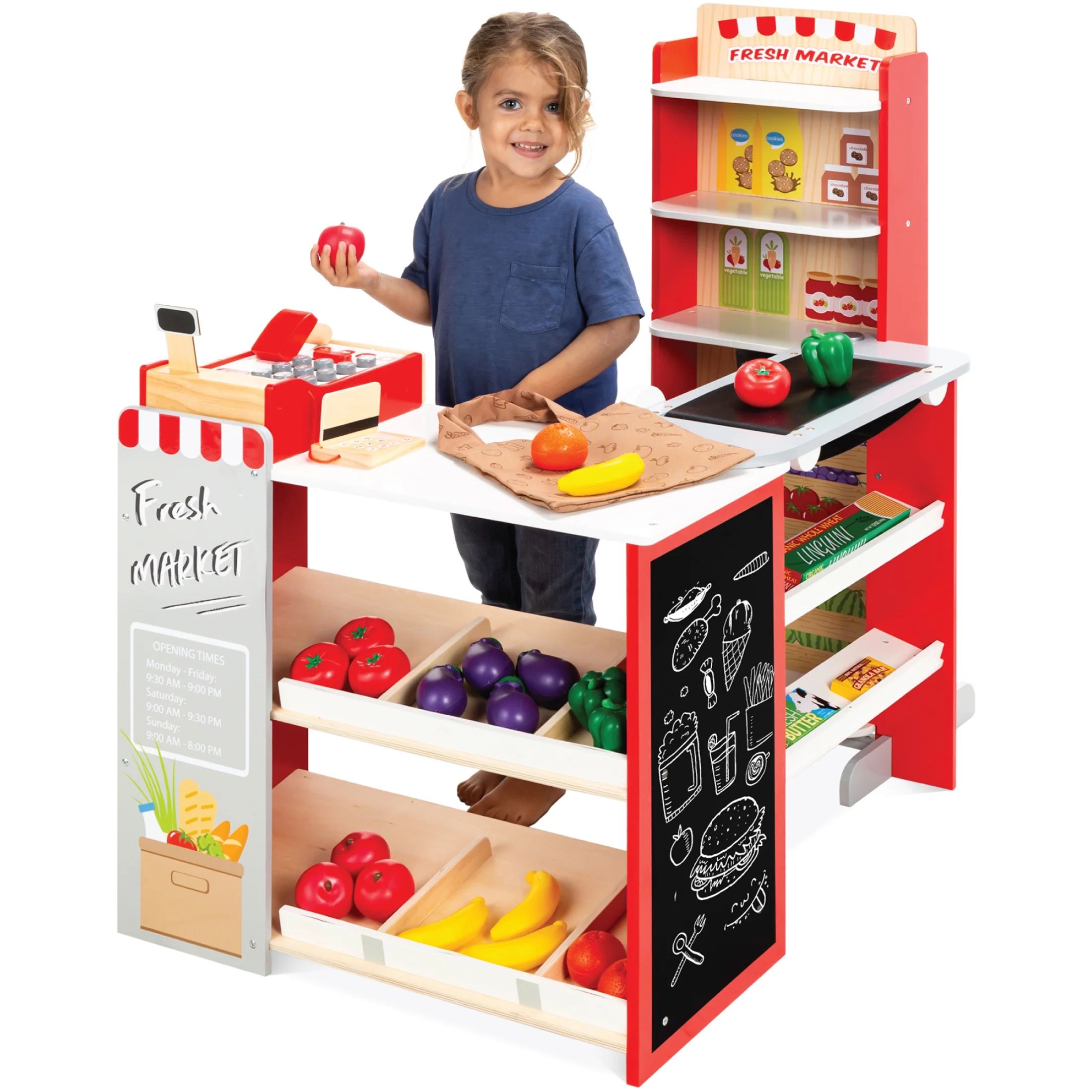 Best Choice Products Kids Pretend Play Grocery Store Wooden Supermarket Set w/ Chalkboard, Cash R... | Walmart (US)