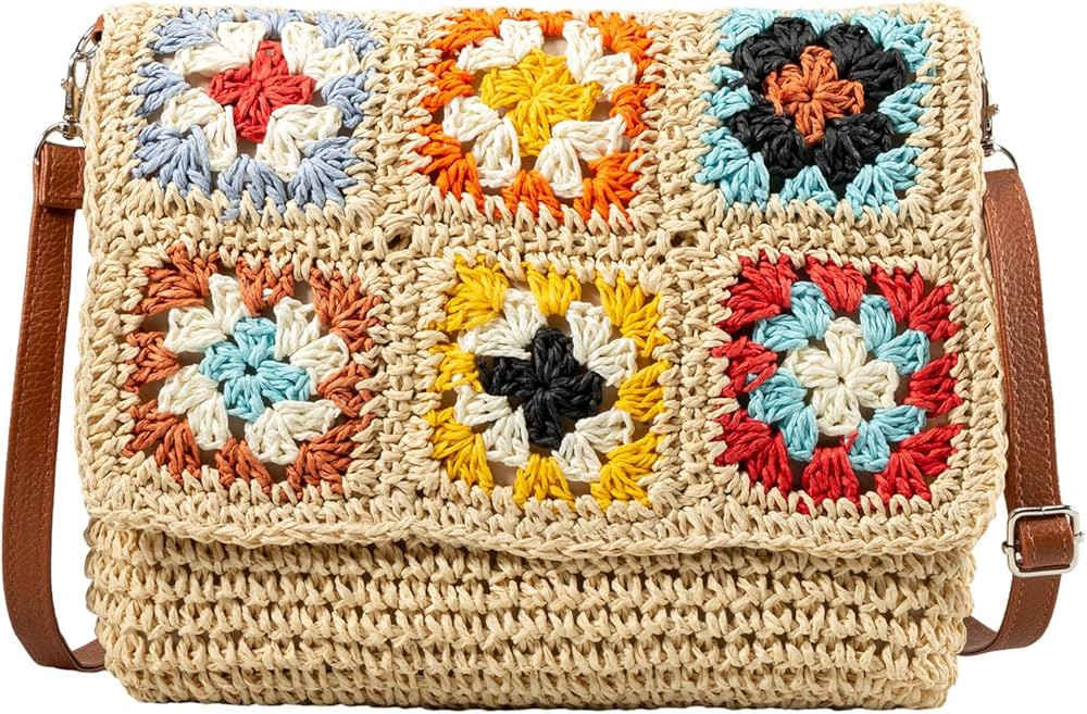 Woven Shoulder Handbags for Women Holiday Clutch Purses Floral Beach Tote Bag | Amazon (US)