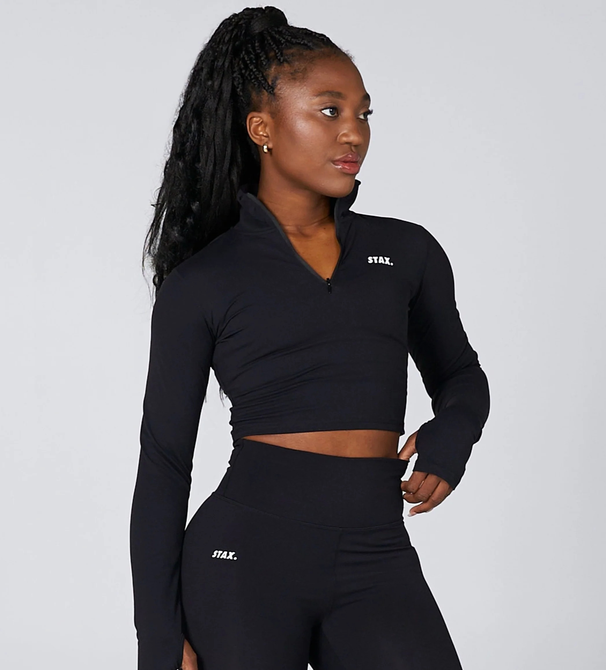 STAX. BB Long Sleeve Zip Crop - Black | STAX.