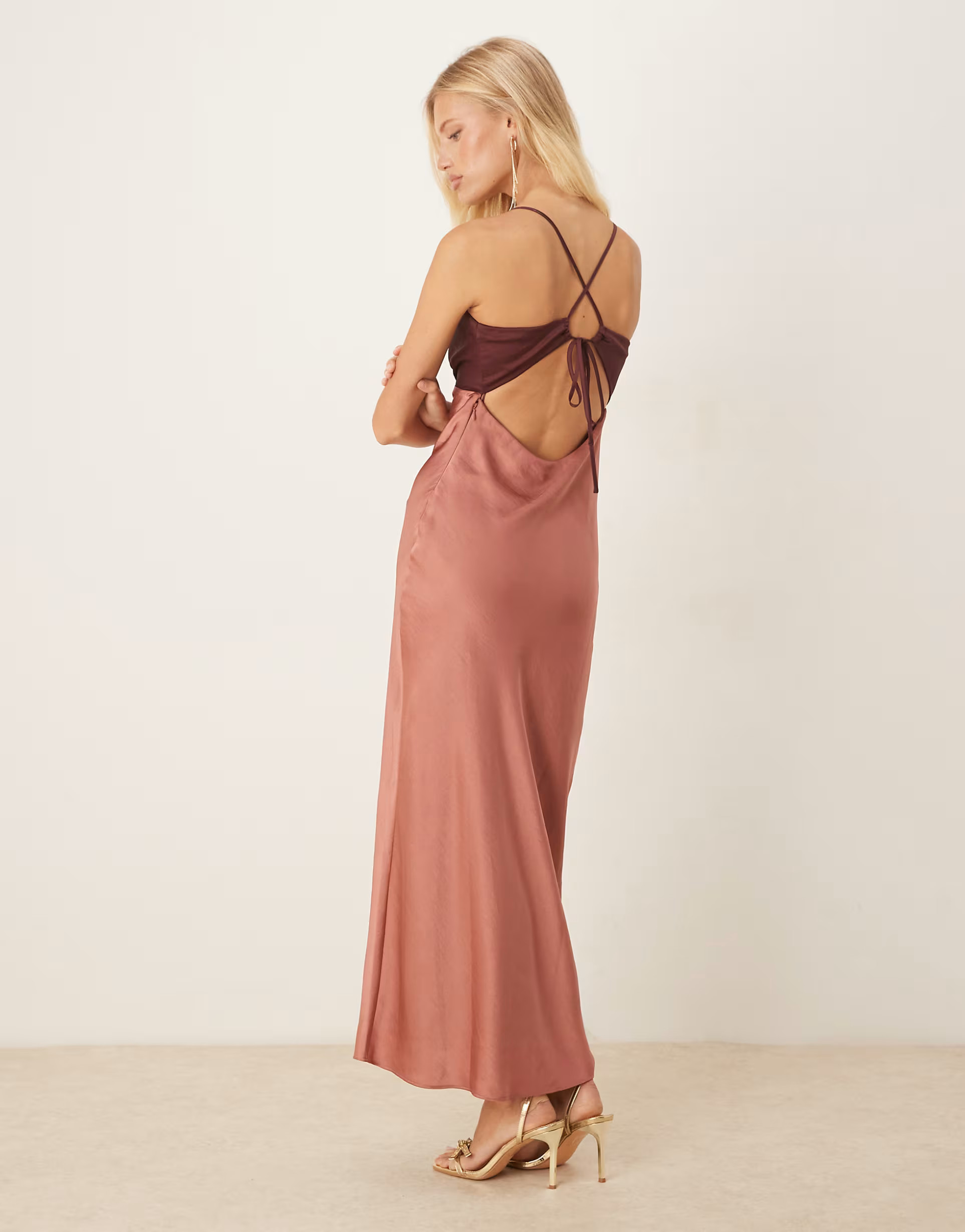 Abercrombie & Fitch spaghetti strap open back lace slip maxi dress in pink | ASOS (Global)
