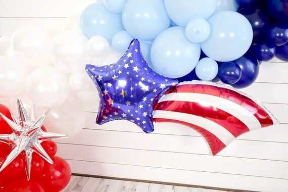 Patriotic Shooting Star Balloon | 4th of July Party Decor, Fourth of July Cake Smash, Memorial Da... | Etsy (US)