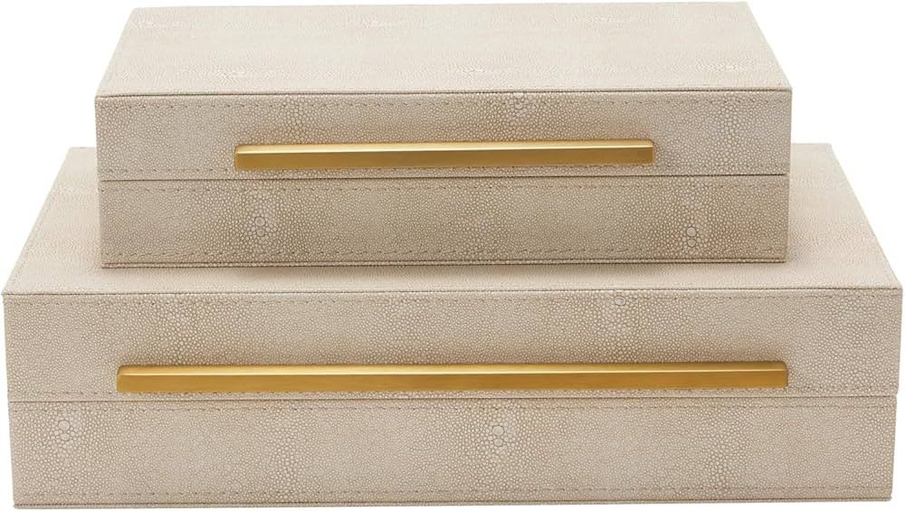Generic Sagala Set of 2 Ivory Shagreen Decorative Boxes With Brushed Gold Metal Handles, Faux Lea... | Amazon (CA)