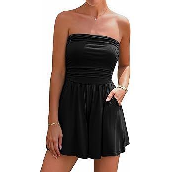 BTFBM Womens Romper 2026 Spring Summer Strapless Tube Tops Beach Vacation Clothes Boho Loose Shor... | Amazon (US)