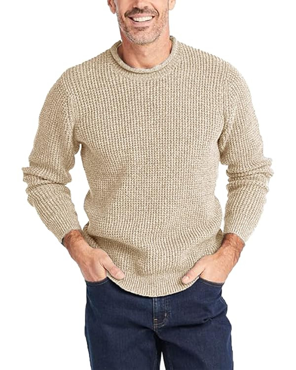 Mens Long Sleeve Cable Knit Sweater Pullover Fisherman Tops Crewneck Sweater Regular Fit | Amazon (US)