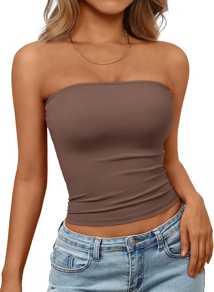 Trendy Queen Women's Strapless Bandeau Crop Top | Amazon (US)