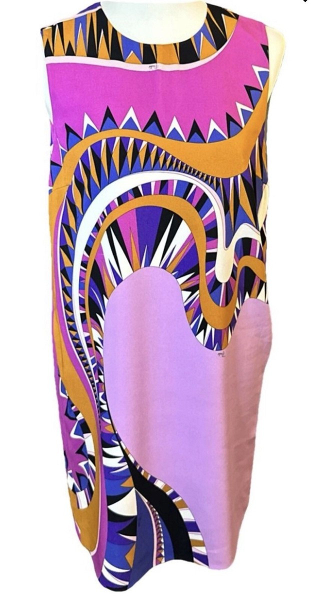 EMILIO PUCCI Sleeveless Multicoloured Wave-Print Tunic Dress- Size S/M IT 42 | eBay UK