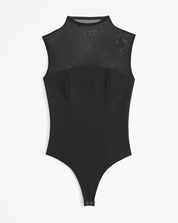 Mesh Crepe Mockneck Bodysuit | Abercrombie & Fitch (US)