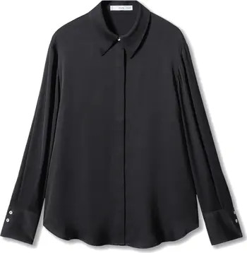 MANGO Flowy Satin Button-Up Shirt | Nordstrom | Nordstrom