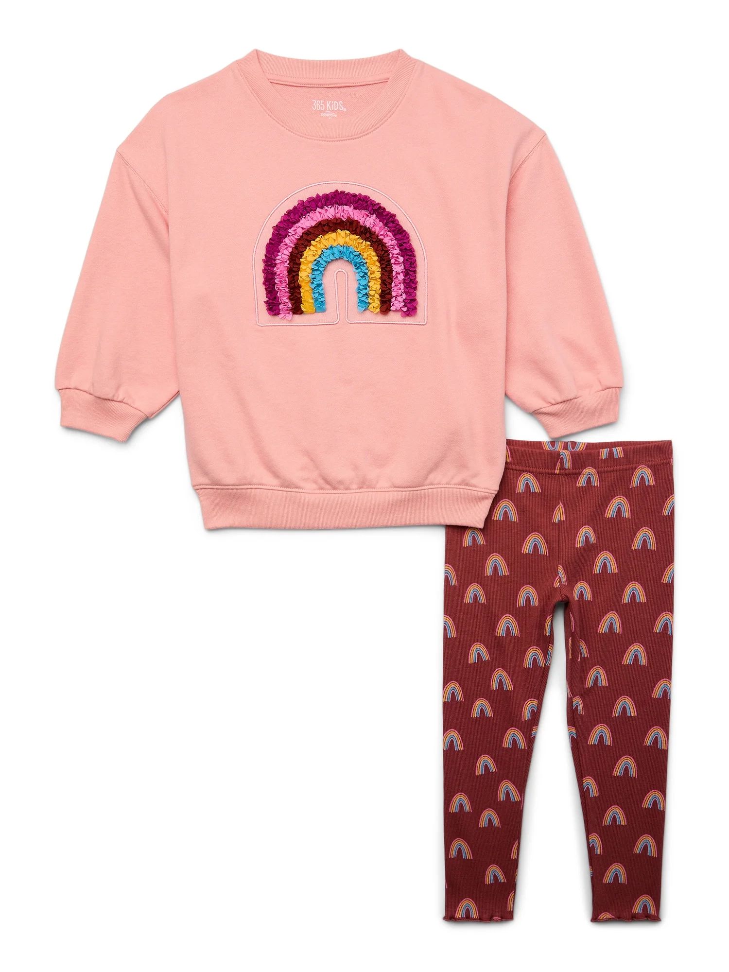 365 Kids by Garanimals Girls Crewneck Sweatshirt and Leggings, 2-Piece Outfit Set, Sizes 4-10 - W... | Walmart (US)