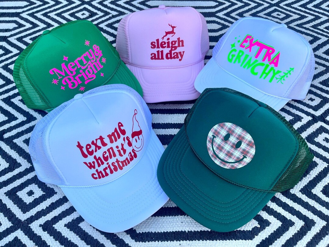 Christmas Trucker Hat, Smiley Face Trucker Hat, Smiley Face Hat, Christmas Hat, HappyStack Shop H... | Etsy (US)