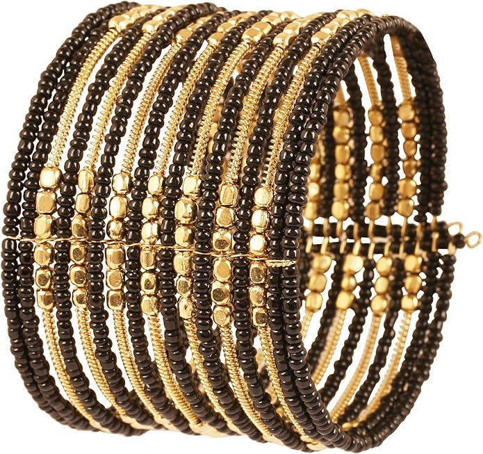 Touchstone Indian Colorful Bead Bracelet Bollywood Beaten Metal Beads Openable Broad Cuff Bracele... | Amazon (US)