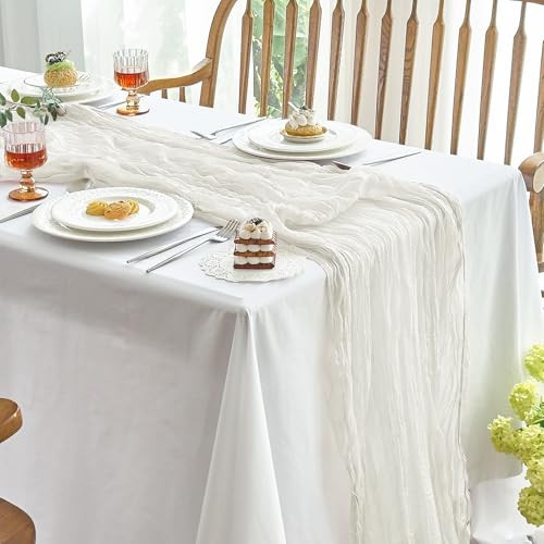 IVAPUPU 2 Pcs Cheesecloth Table Runner - 10ft Ivory White Boho Gauze Cheese Cloth Table Runners for Baby Shower Decoration Wedding Party Summer Garden Farmhouse | Amazon (US)
