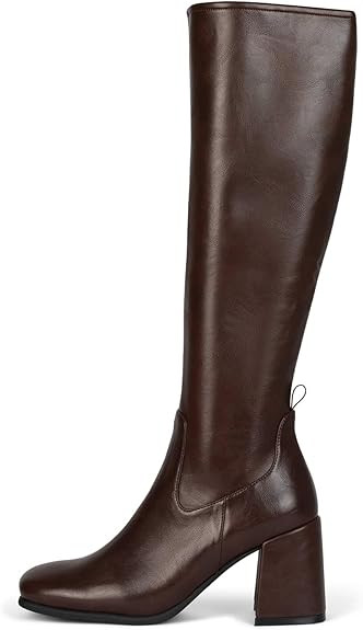RJYLP Womens Brown Knee High Boots Square Toe Chunky Heel Tall Boots Fashion Party Wide Calf Long... | Amazon (US)